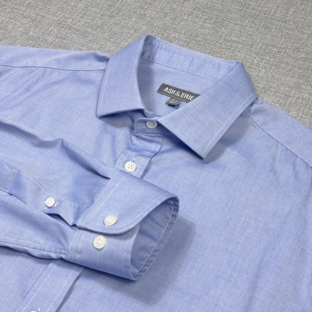 Ash & Erie Oxford Dress Shirt Mens 16.5 Blue Point Collar Long Sleeve Cotton